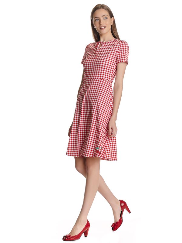 Nastrovje Potsdam Pussy Deluxe Back to 1955 Red Plaid Damen A-Linien-Kleid rot allover Zeitlich begrenztes Angebot