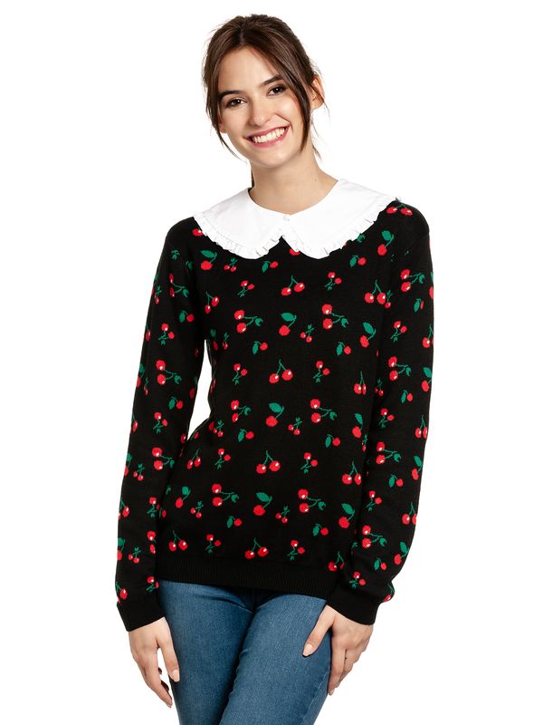 Nastrovje Potsdam Pussy Deluxe Cherries Damen Strickpullover schwarz allover Preisnachlass
