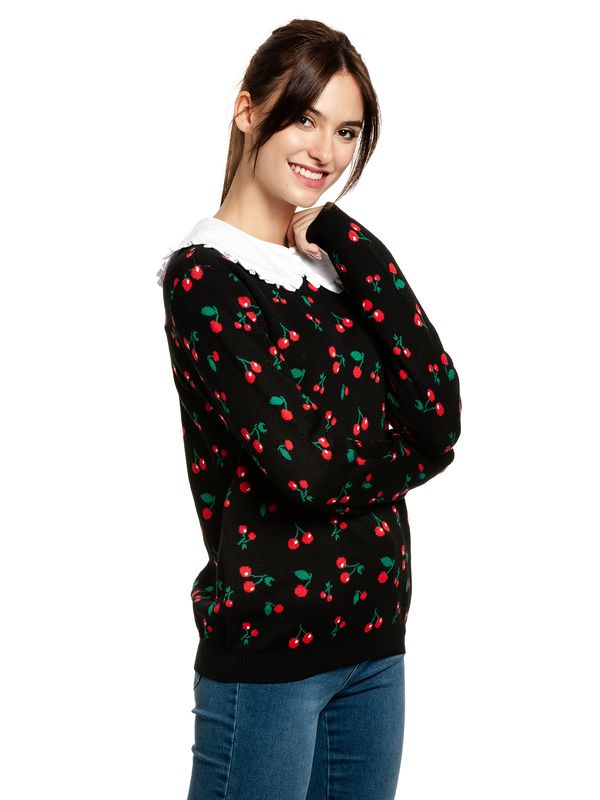 Nastrovje Potsdam Pussy Deluxe Cherries Damen Strickpullover schwarz allover Preisnachlass