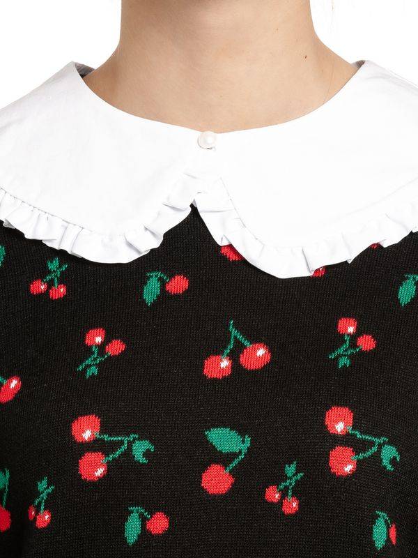 Nastrovje Potsdam Pussy Deluxe Cherries Damen Strickpullover schwarz allover Preisnachlass