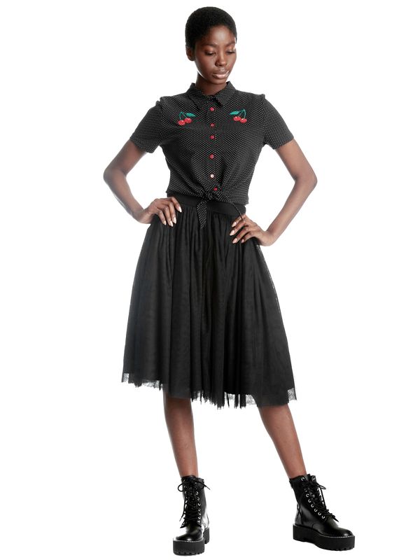 Nastrovje Potsdam Pussy Deluxe Dotties Cherry Damen Kurzarmbluse schwarz allover Limitierter Zeitrabatt