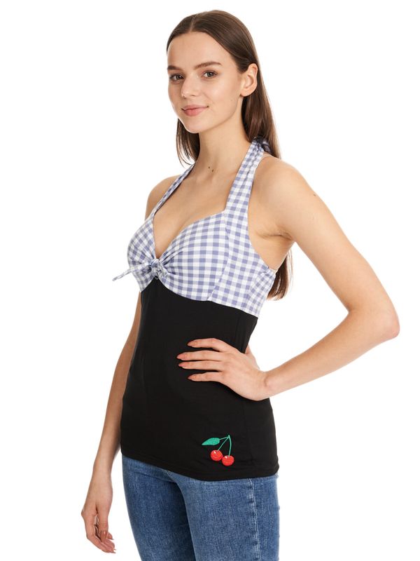 Nastrovje Potsdam Pussy Deluxe Blue Plaid Damen Neckholdertop schwarz/blau Fabrik Onlineshop