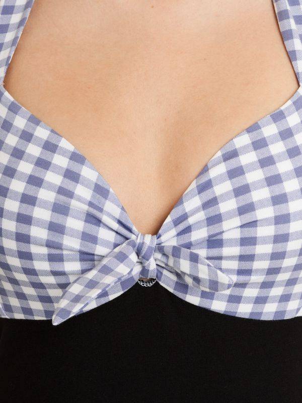 Nastrovje Potsdam Pussy Deluxe Blue Plaid Damen Neckholdertop schwarz/blau Fabrik Onlineshop