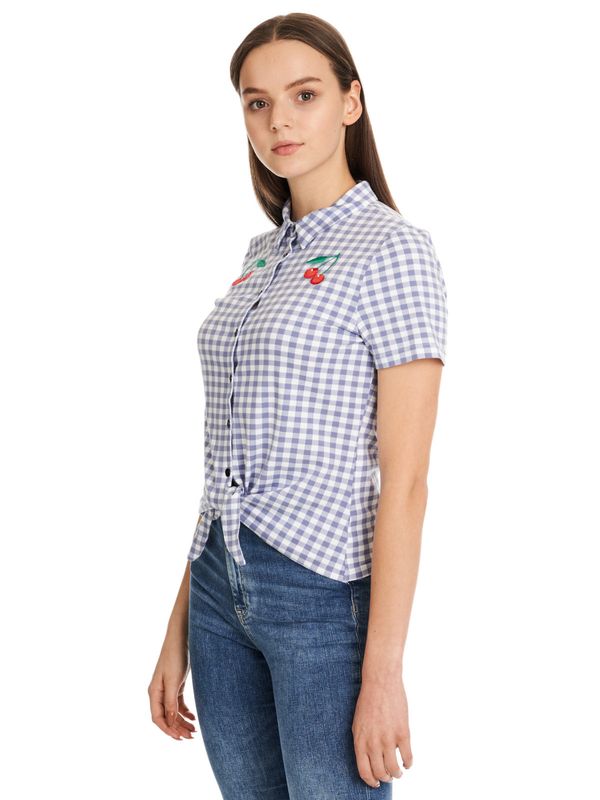 Nastrovje Potsdam Pussy Deluxe Blue Plaid Damen Kurzarmbluse blau allover Sonderangebot