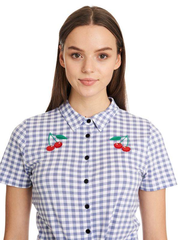 Nastrovje Potsdam Pussy Deluxe Blue Plaid Damen Kurzarmbluse blau allover Sonderangebot
