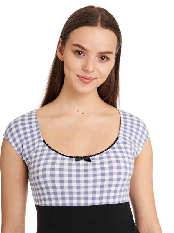 Nastrovje Potsdam Pussy Deluxe Blue Plaid Evie Damen T-Shirt schwarz/blau Black Friday