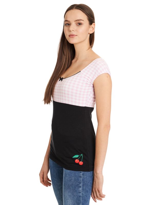 Nastrovje Potsdam Pussy Deluxe Lightpink Plaid Evie Damen T-Shirt schwarz/lightpink Weihnachtsangebot