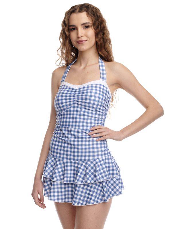Nastrovje Potsdam Pussy Deluxe Blue Plaid Damen Badeanzug blau allover Muttertagsangebot