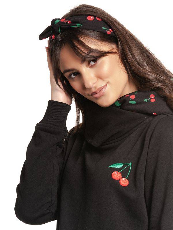 Nastrovje Potsdam Pussy Deluxe Cherries Damen Schalkragenpullover schwarz allover Auslauf