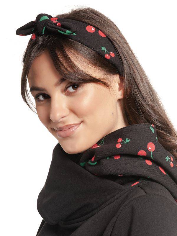 Nastrovje Potsdam Pussy Deluxe Cherries Damen Schalkragenpullover schwarz allover Auslauf