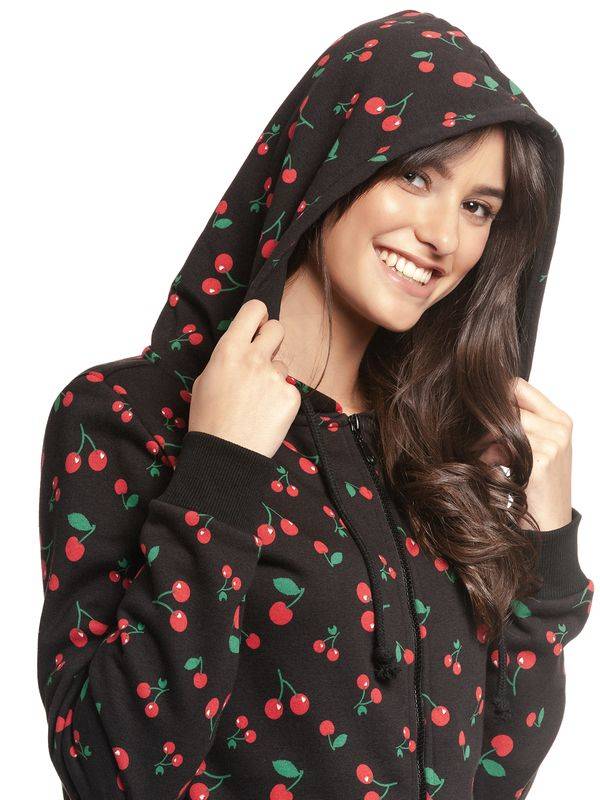 Nastrovje Potsdam Pussy Deluxe Cherries Damen Kapuzensweatjacke schwarz allover Angebote
