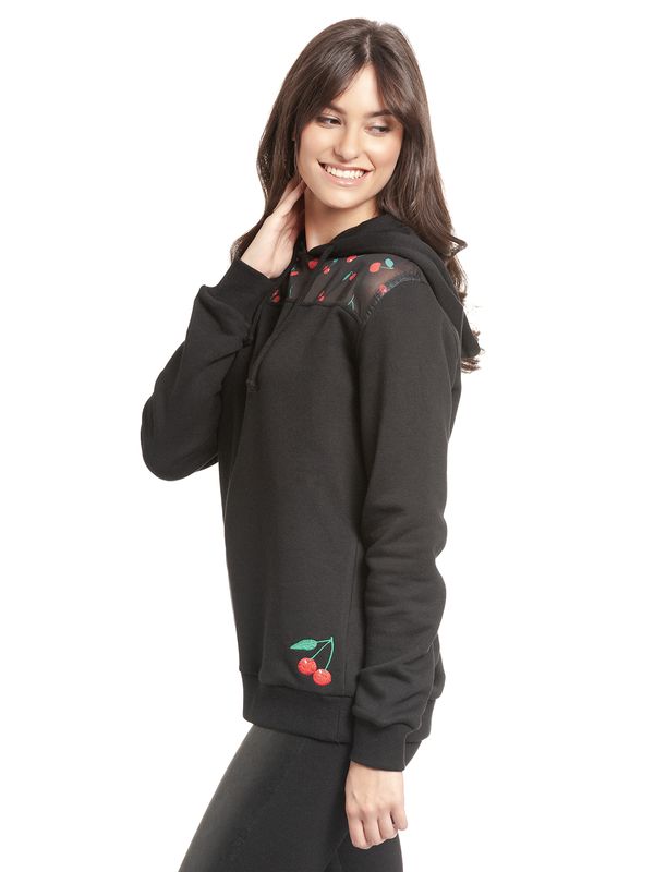 Nastrovje Potsdam Pussy Deluxe Cherries Damen Kapuzensweatshirt schwarz allover Hotsell