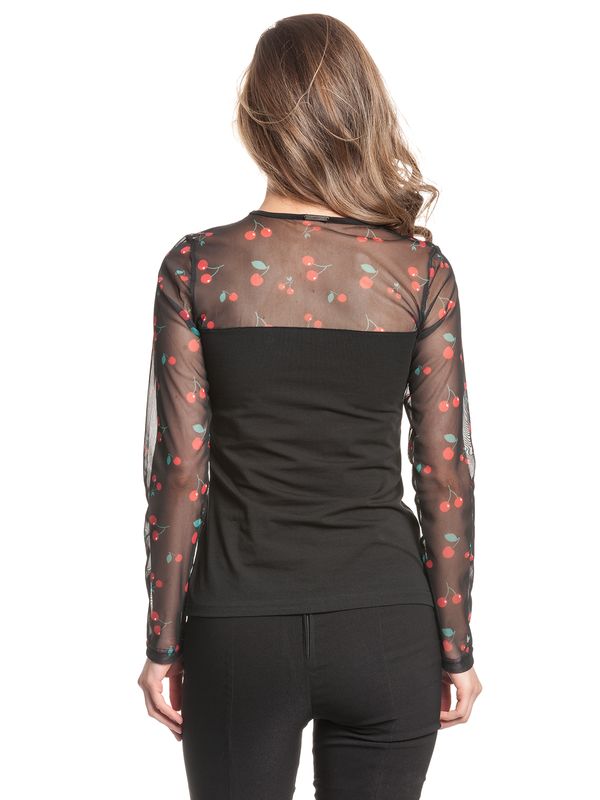 Nastrovje Potsdam Pussy Deluxe Cherries Damen Langarmshirt schwarz allover im Angebot