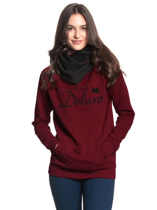 Nastrovje Potsdam Pussy Deluxe Logo Damen Schalkragenpullover rot/schwarz Limitierter Zeitrabatt