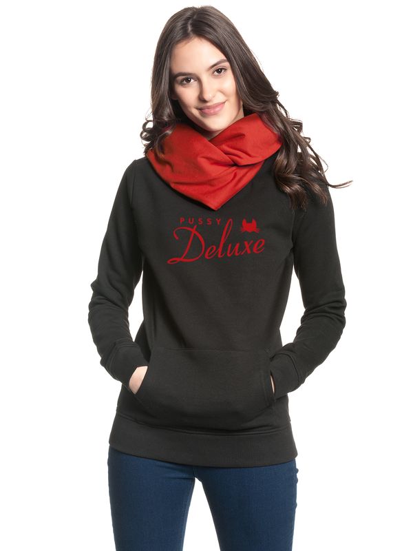 Nastrovje Potsdam Pussy Deluxe Logo Damen Schalkragenpullover schwarz/rot Fabrik Onlineshop