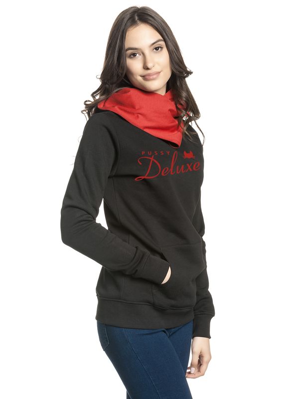 Nastrovje Potsdam Pussy Deluxe Logo Damen Schalkragenpullover schwarz/rot Fabrik Onlineshop