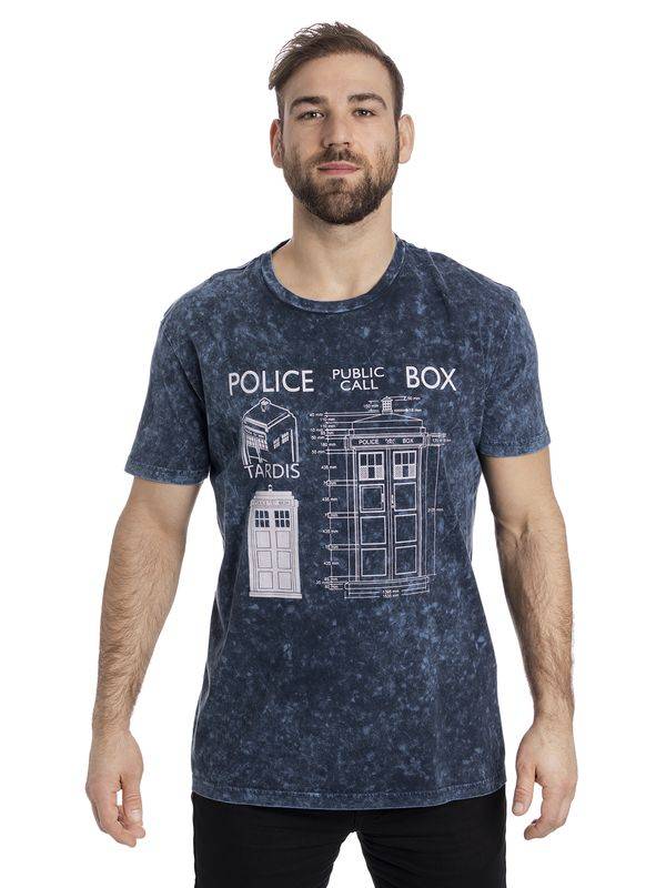 Nastrovje Potsdam Doctor Who Police Box Blueprint Batik Herren T-Shirt blau Blitzangebot