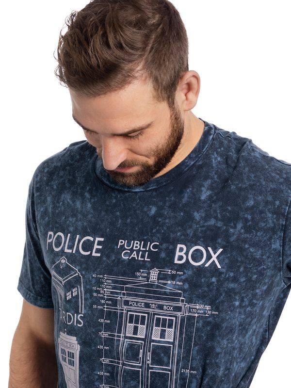 Nastrovje Potsdam Doctor Who Police Box Blueprint Batik Herren T-Shirt blau Blitzangebot