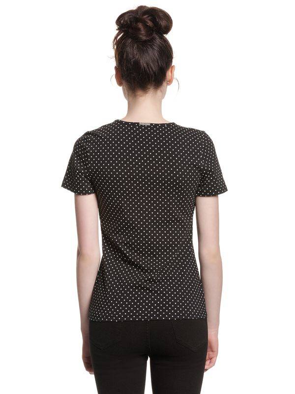 Nastrovje Potsdam Pussy Deluxe Mini Dots Basic Damen T-Shirt schwarz allover Kostenloser Versand