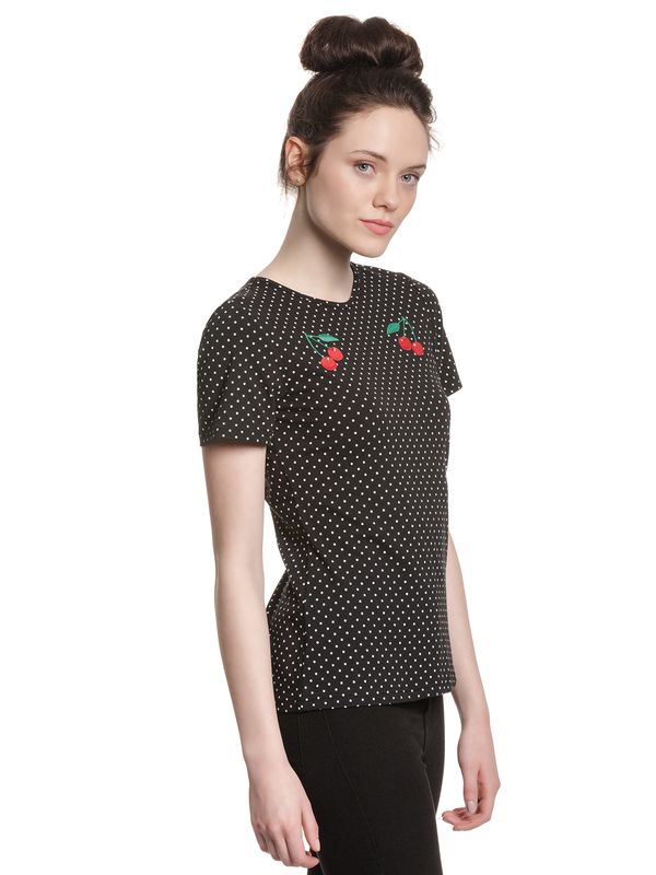 Nastrovje Potsdam Pussy Deluxe Mini Dots Basic Damen T-Shirt schwarz allover Kostenloser Versand