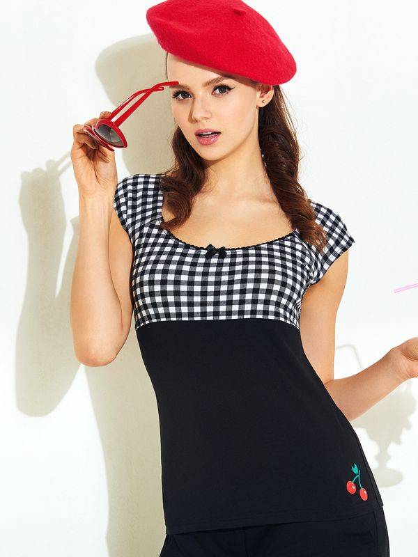 Nastrovje Potsdam Pussy Deluxe Plaid Evie Damen T-Shirt schwarz/weiß Fabrik Onlineshop