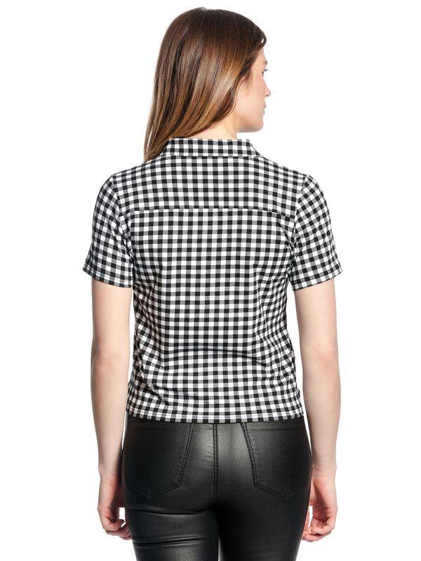 Nastrovje Potsdam Pussy Deluxe Plaid Short Damen Kurzarmbluse schwarz/weiß Fabrikpreis
