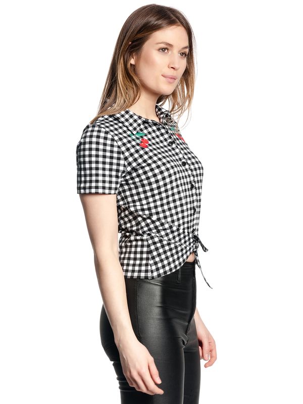 Nastrovje Potsdam Pussy Deluxe Plaid Short Damen Kurzarmbluse schwarz/weiß Fabrikpreis