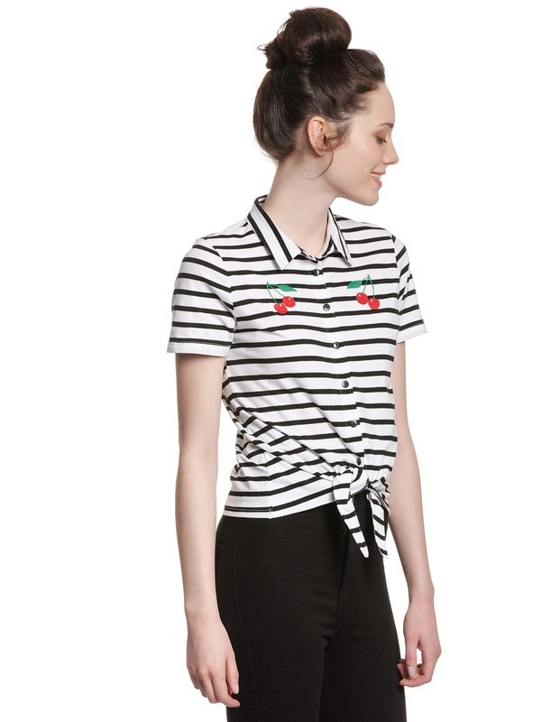 Nastrovje Potsdam Pussy Deluxe Revival Stripes Short Damen Kurzarmbluse schwarz/weiß Sonderangebot