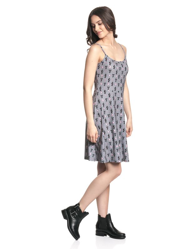 Nastrovje Potsdam Pussy Deluxe Kitten & Cupcakes Damen A-Linien-Kleid grau allover Günstig kaufen