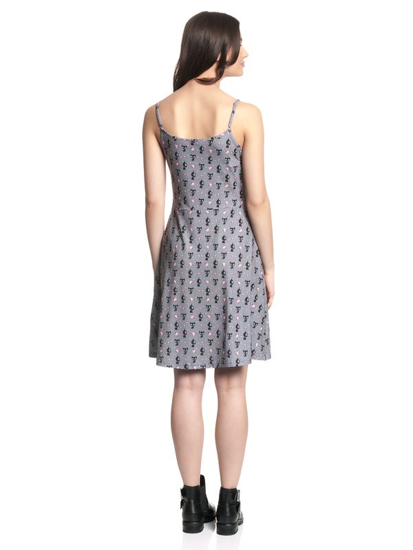 Nastrovje Potsdam Pussy Deluxe Kitten & Cupcakes Damen A-Linien-Kleid grau allover Günstig kaufen