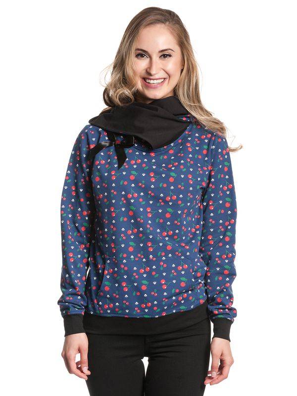 Nastrovje Potsdam Pussy Deluxe Cat Paws & Cherries Damen Schalkragenpullover blau allover Großer Ausverkauf