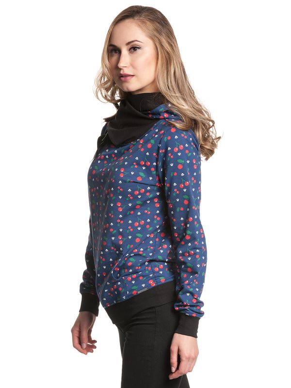 Nastrovje Potsdam Pussy Deluxe Cat Paws & Cherries Damen Schalkragenpullover blau allover Großer Ausverkauf