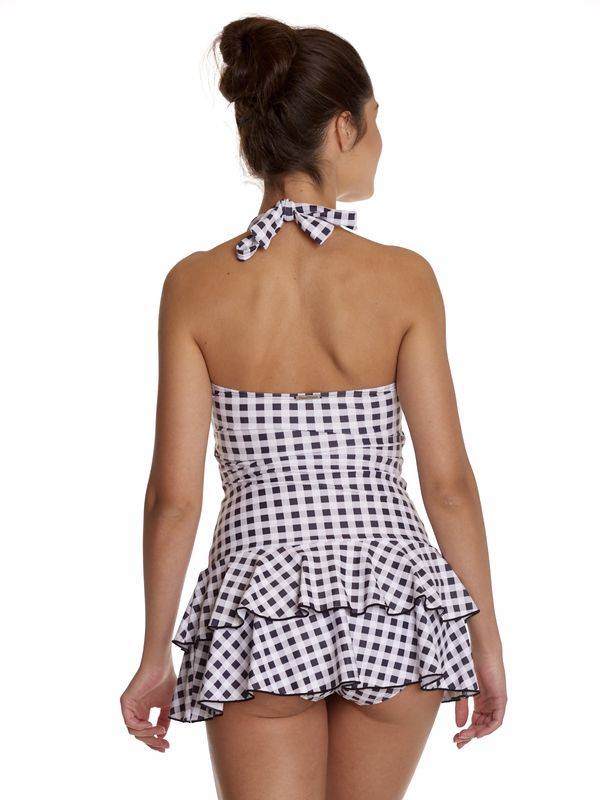 Nastrovje Potsdam Pussy Deluxe Collar Plaid Damen Badeanzug schwarz/weiß Weihnachtsangebot