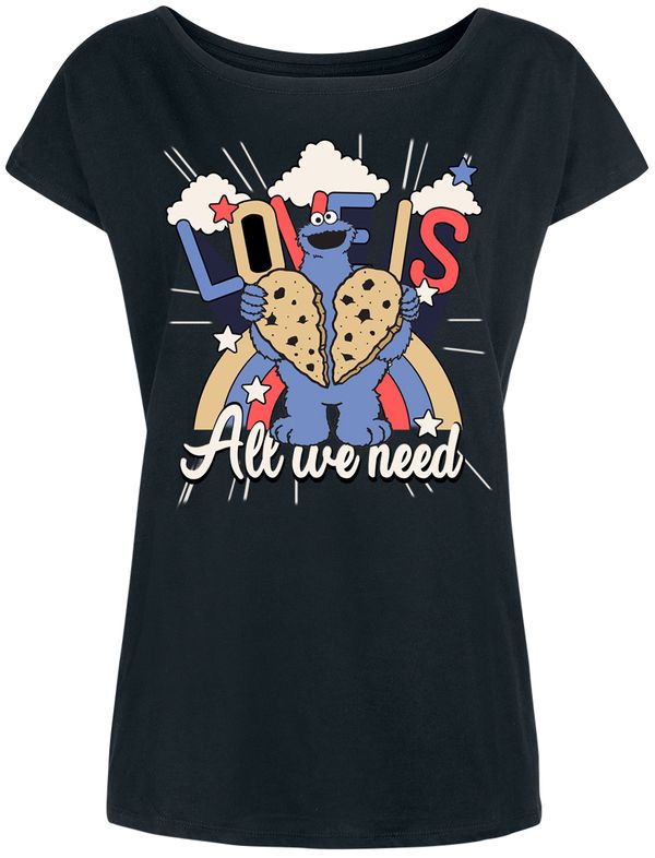 Nastrovje Potsdam Sesamstrasse Love Is All We Need Cookie Damen Loose-Shirt schwarz Top Angebot