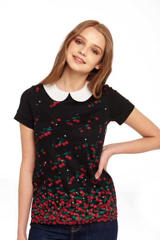 Nastrovje Potsdam Pussy Deluxe Falling Cherries Collar Shirt schwarz Discount Store für neue Produkte