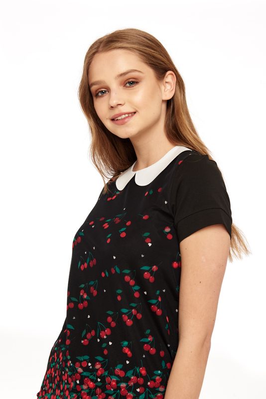 Nastrovje Potsdam Pussy Deluxe Falling Cherries Collar Shirt schwarz Discount Store für neue Produkte