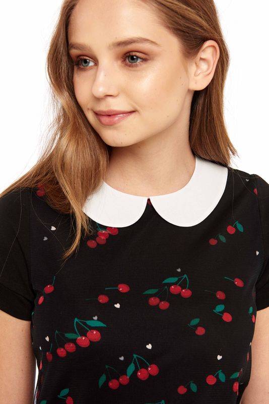 Nastrovje Potsdam Pussy Deluxe Falling Cherries Collar Shirt schwarz Discount Store für neue Produkte