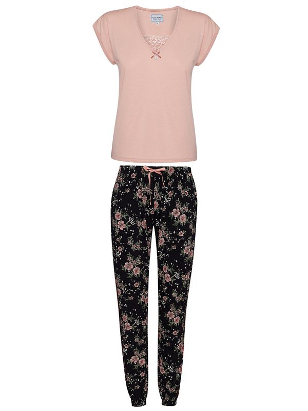 Nastrovje Potsdam Vive Maria Hibiscus Dream Damen Pyjama lightpink/schwarz allover Sonderangebot