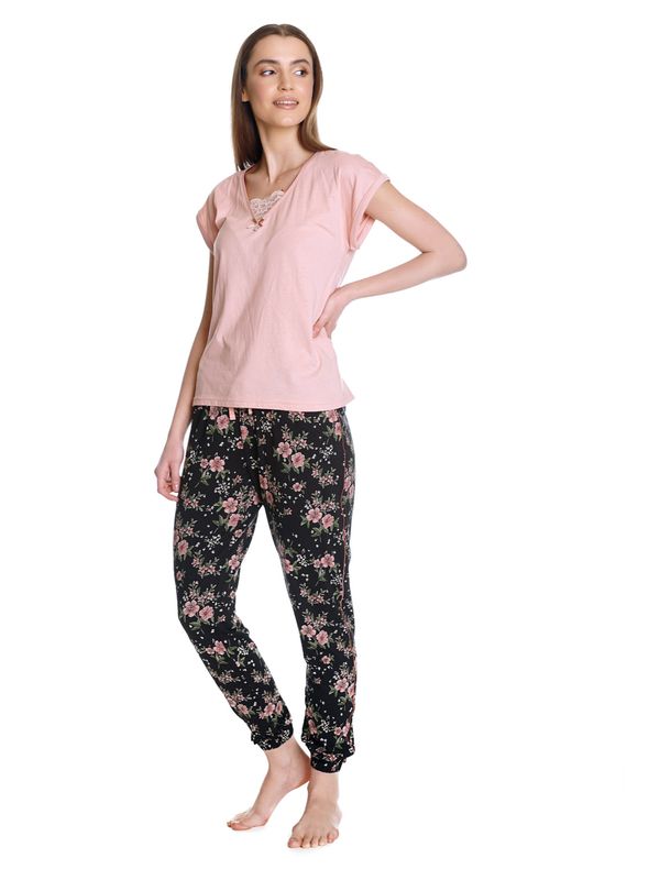 Nastrovje Potsdam Vive Maria Hibiscus Dream Damen Pyjama lightpink/schwarz allover Sonderangebot