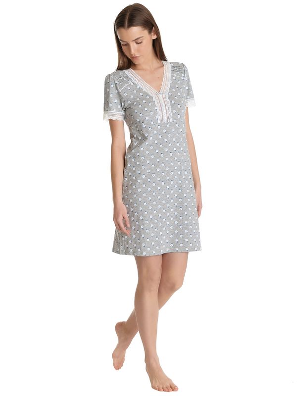 Nastrovje Potsdam Vive Maria Blue Rose Damen Nachthemd grau meliert allover Begrenztes Angebot