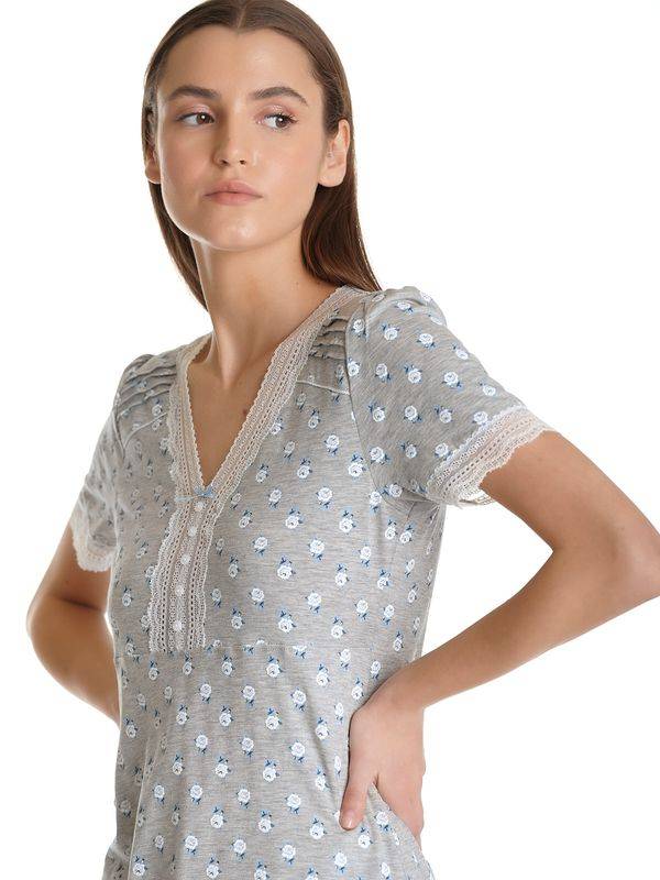 Nastrovje Potsdam Vive Maria Blue Rose Damen Nachthemd grau meliert allover Begrenztes Angebot