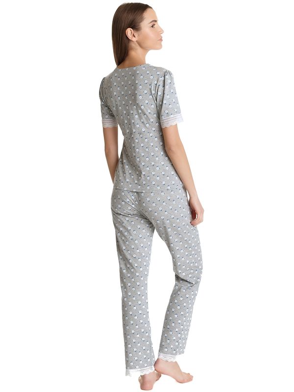 Nastrovje Potsdam Vive Maria Blue Rose Damen Pyjama grau meliert allover Exklusivangebot