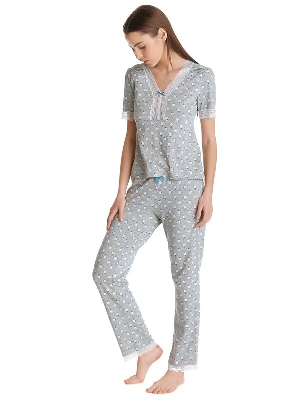 Nastrovje Potsdam Vive Maria Blue Rose Damen Pyjama grau meliert allover Exklusivangebot