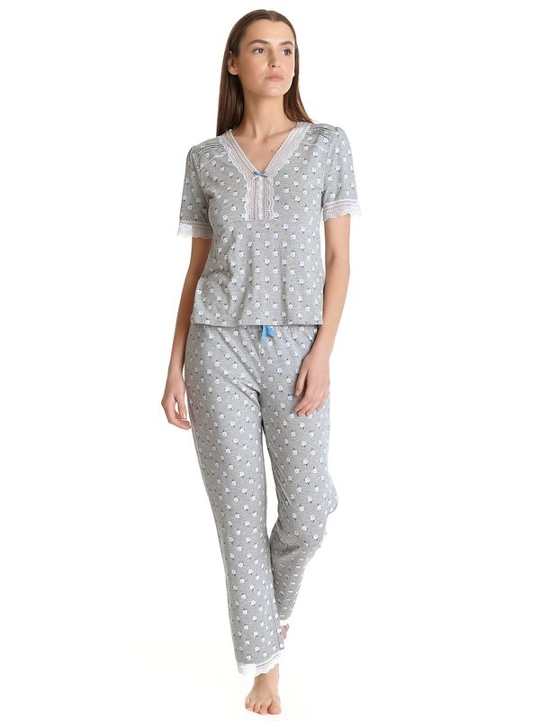 Nastrovje Potsdam Vive Maria Blue Rose Damen Pyjama grau meliert allover Exklusivangebot