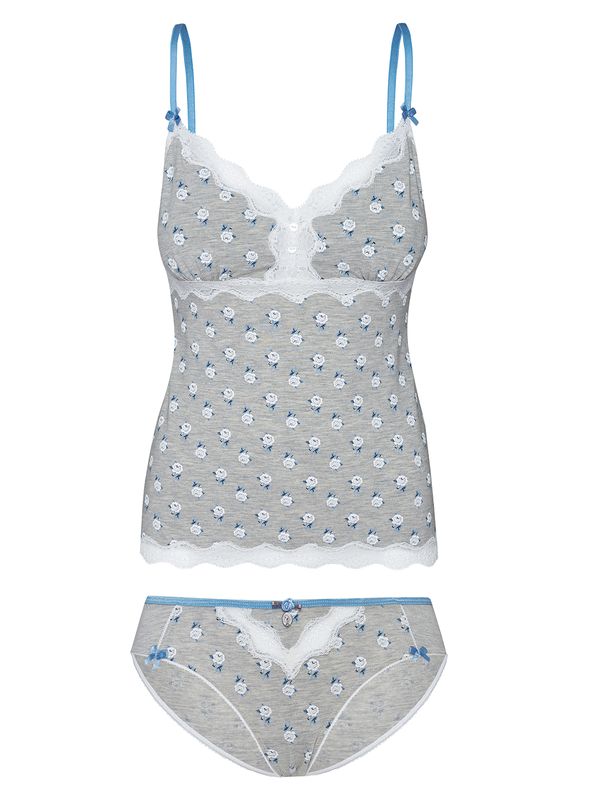 Nastrovje Potsdam Vive Maria Blue Love Damen Wäscheset: Top mit Slip grau meliert allover Preisnachlass