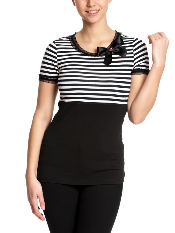 Nastrovje Potsdam Pussy Deluxe Stripey black/white on black Damen T-Shirt schwarz/weiß Vatertagsangebot