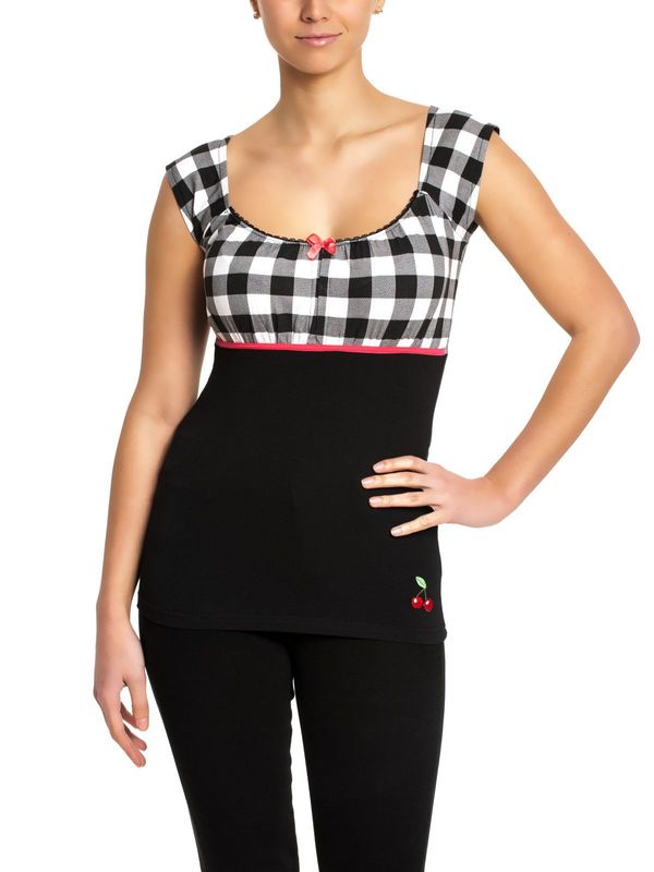 Nastrovje Potsdam Pussy Deluxe Evie Plaid Damen T-Shirt schwarz/weiß Valentinstagsangebot