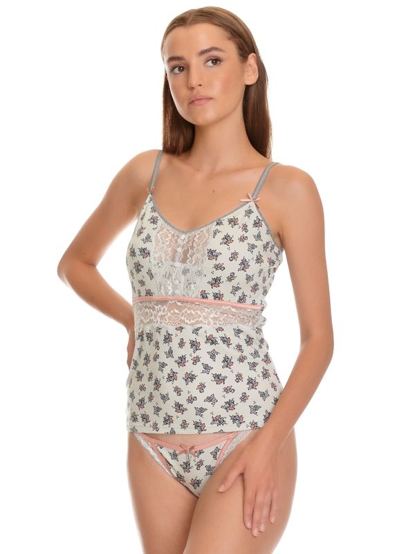 Nastrovje Potsdam Vive Maria Sugar Boudoir Damen Wäscheset: Top mit Slip hellgrau allover Lagerräumung