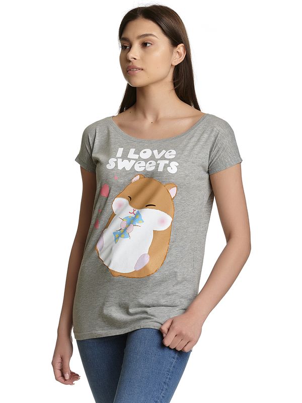 Nastrovje Potsdam Amufun Coroham Coron I Love Sweets Loose Shirt female grau meliert Clearance-Verkauf