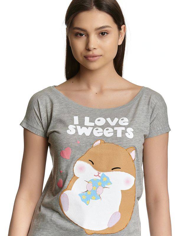 Nastrovje Potsdam Amufun Coroham Coron I Love Sweets Loose Shirt female grau meliert Clearance-Verkauf